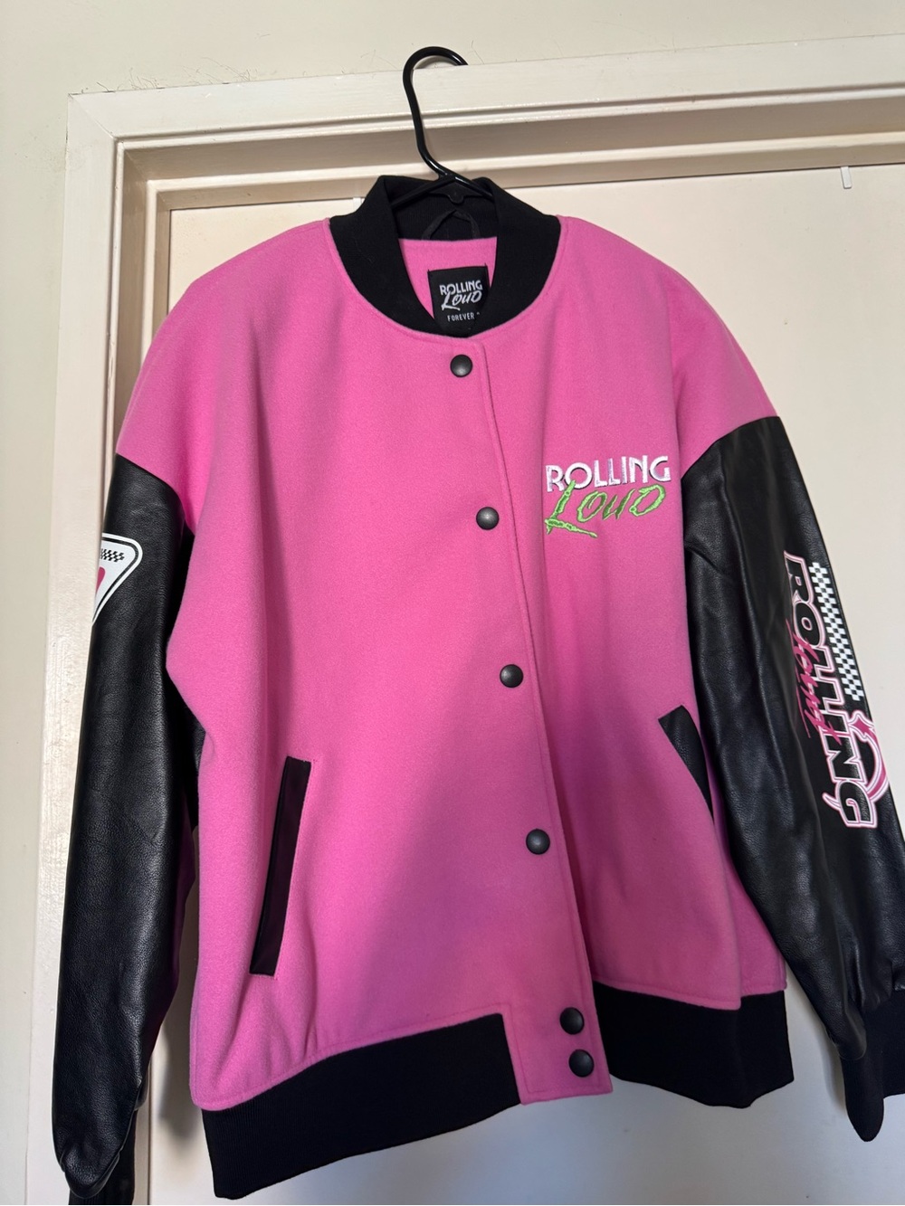 Forever 21 Pink Bomber Jacket with Black Sleeves